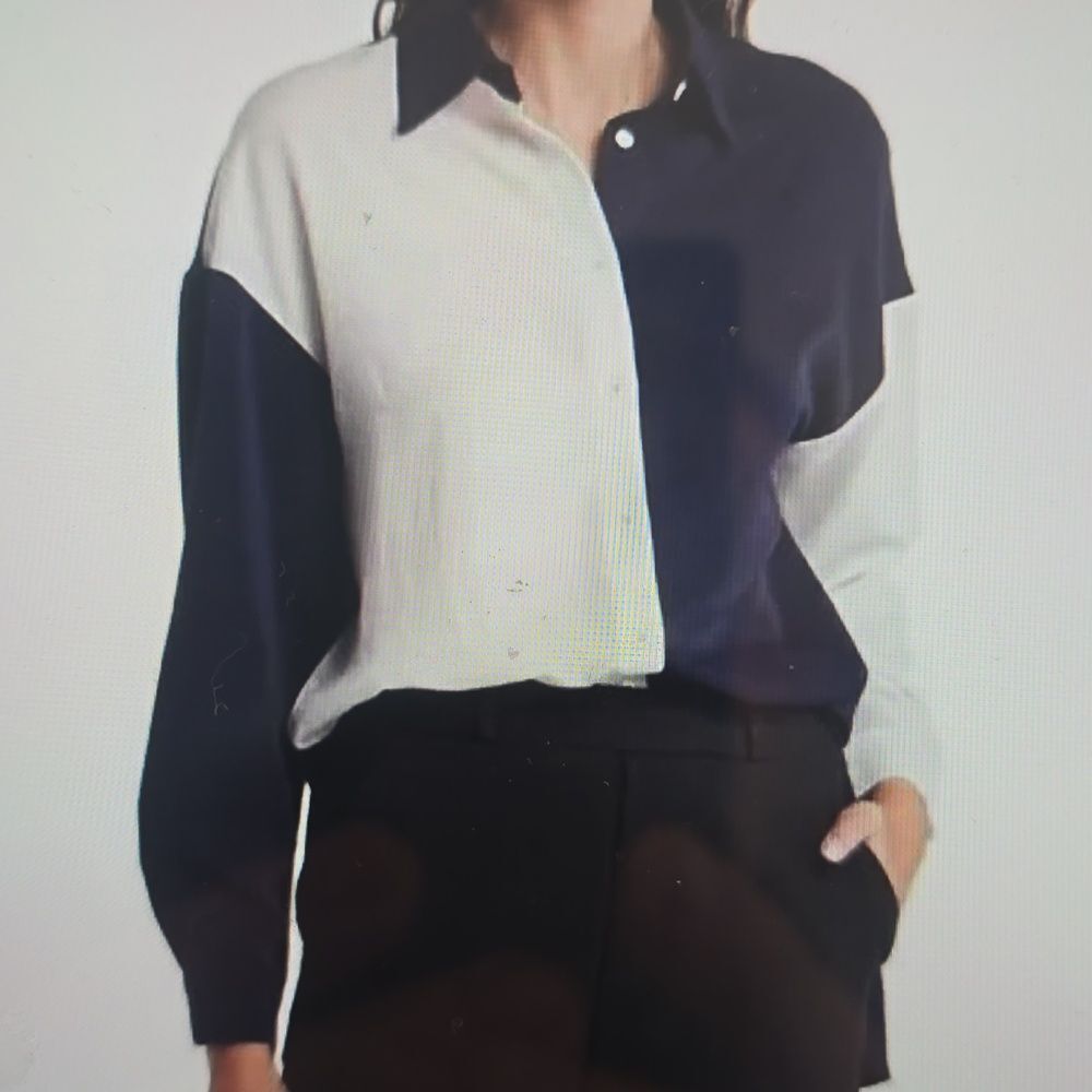 Patrizia Luca Navy and White Two-Tone Button-Down Shirt L/xl